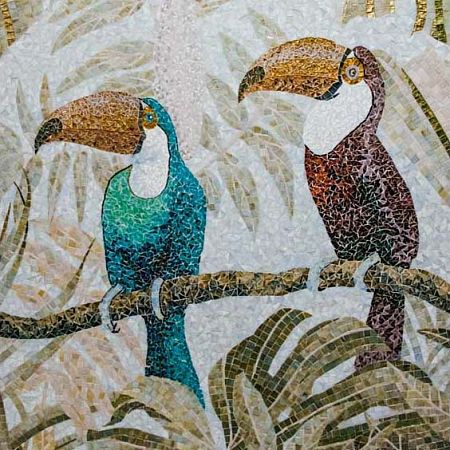 Панно из стеклянной мозаики 15х15 Туканы 1300х3900 Art&Natura