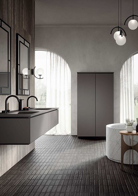 Комплект мебели Oasis Naos, подвесной, столешница: Покрытие Purefeel "Grigio Pietra", Отделка: Матовый лакированный цвет "Grigio Pietra" (Каменный серый) / Матовый черный