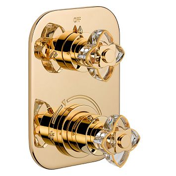 THG Petale De Cristal Clair Lisere Dore Смеситель для душа встраиваемый, термостатический, с переключателем на 2 полож, внешн часть, цвет: полир золото