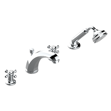 Смеситель THG Charleston для ванны/душа на борт на 4 отверстия с краном большого размера и дивертором, высокий излив