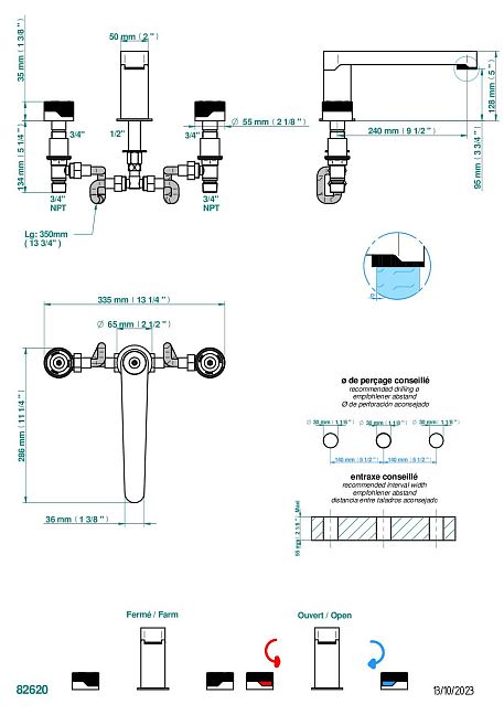 Смеситель для ванны  THG Zoom.5 на 3 отверстия устанавливаемый на борту - излив СУПЕР ГОЛИАФ