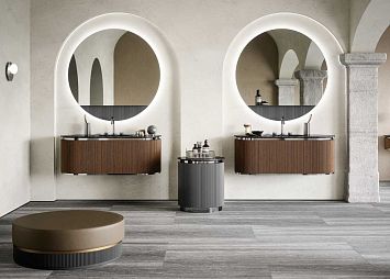 Комплект мебели Oasis Naos, подвесной, мраморная столешница nero marquinia, отделка: рифлёный орех /хром