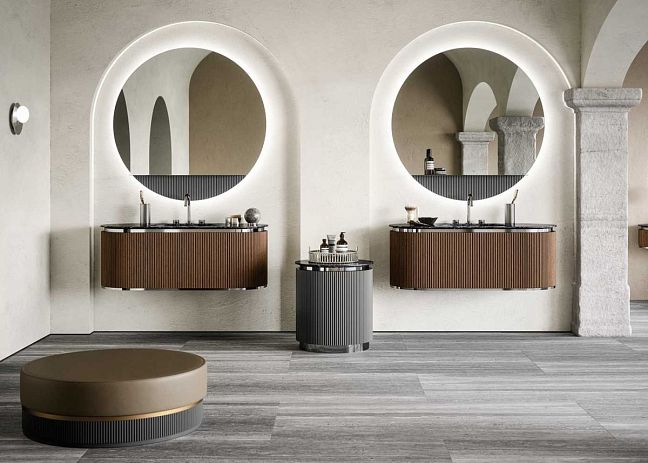 Комплект мебели Oasis Naos, подвесной, мраморная столешница nero marquinia, отделка: рифлёный орех /хром