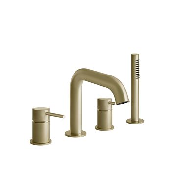 Gessi 316 Смеситель для ванны на 4 отверстия, с переключателем, изливом и шлангом 1,50 м, Brushed Brass PVD