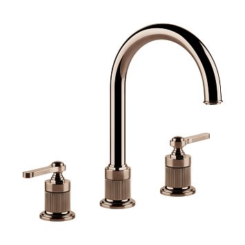 Gessi Venti20 Смеситель для раковины на 3 отверстия, высота излива 168 мм., в комплекте с донным клапаном, Copper PVD