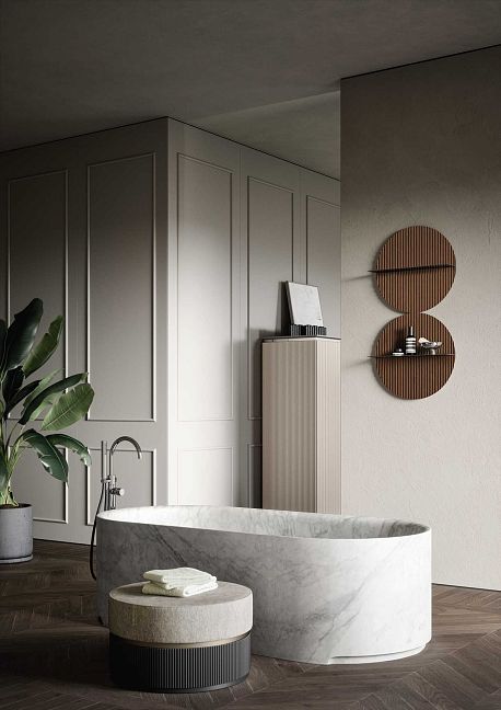  Комплект мебели Oasis Naos напольный, мраморная столешница, bianco carrara, Отделка: Рифленая текстура ореха / Хром