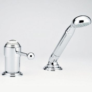 THG Marquise platinum decor Смеситель на борт ванны на 2 отв, однорычажный, без излива, с ручным душем, ручки белые, декор платина, цвет: хром