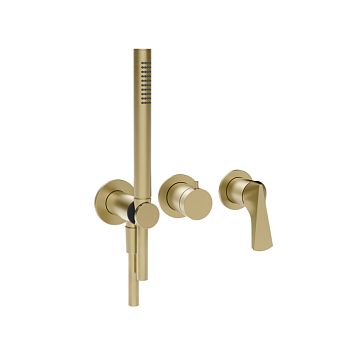 Gessi Ventaglio Внешняя часть настенного смесителя для душа на 2 выхода с ручным душем и перекл, Brass Brushed PVD