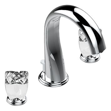 THG Pуtale de cristal clair Смеситель для раковины, 3 отв., цвет: хром/прозрачный хрусталь