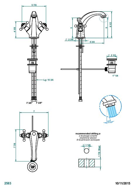 Смеситель  THG Charleston для раковины на одно отверстие с донным клапаном
