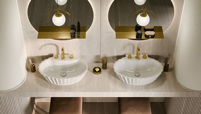 Oasis Academy Комплект: раковина Oasis Plissé с ванной Academy Avana и орех, золото L185 x W85 x H67 cm