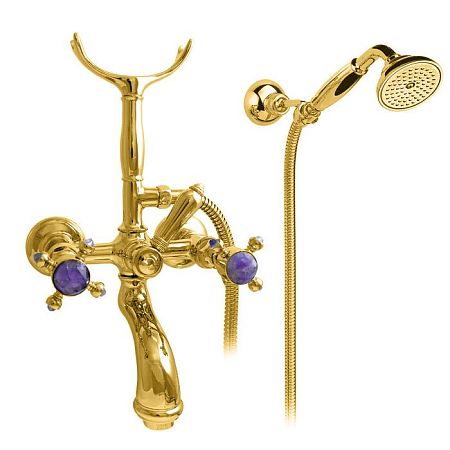 Nicolazzi Le Pietre Смеситель для ванны с 2мя ручками, с переключателем ванна/душ, + комплект руч. душа, цвет: золото