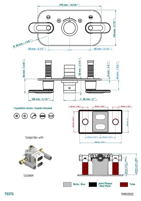 Накладка THG Corvair Portoro with lever с ручкой регулировки температуры и двумя маховиками для термостатического смесителя с горизонтальной установкой
