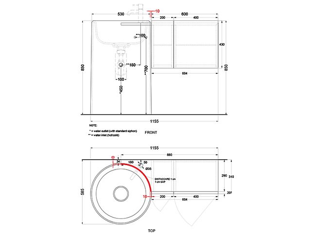 Cielo Itaca Тумба подвесная 88x43x31, правая, с отверстием для смесителя, цвет: Fumo