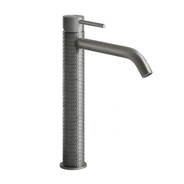 Gessi 316 Смеситель для раковины на 1 отверстие, высокий h=305мм, без донног клапана, излив 156мм, steel brushed