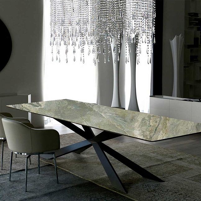 Стол ART NATURA Casa Tavoli Casa MOZART 2000х1000мм; столешница Rettangolo, мрамор - Raggio Verde
