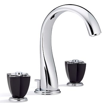 THG Petale de Cristal noir Смеситель для раковины, 3 отв., цвет: хром/черный хрусталь