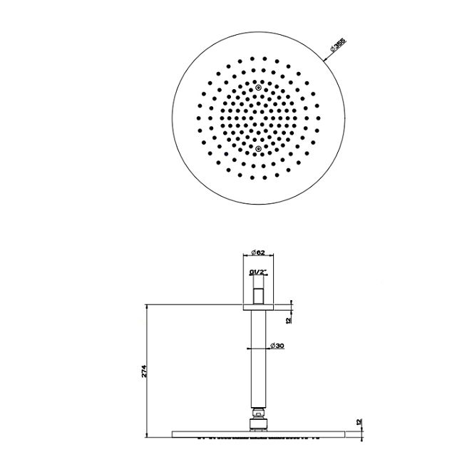 Gessi 316 Душевая головка шарнирная, потолочная на 1/2, 355мм, h=243мм, steel brushed
