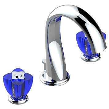 THG Pуtale de cristal bleu Смеситель для раковины, 3 отв., цвет: хром/синий хрусталь