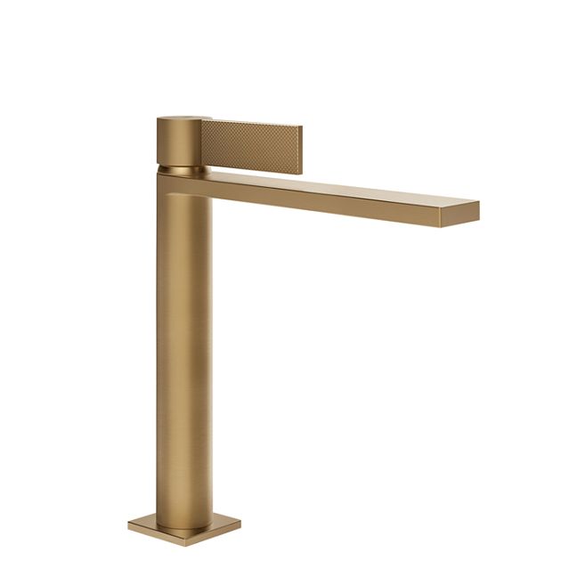 Gessi Inverso Diamantato Смеситель для раковины средней длины с донным клапаном Stop Go и соединительными шлангами, Warm Bronze Br PVD