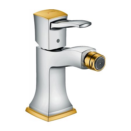 Смеситель для биде Hansgrohe Metropol Classic однорычажный, с рычаговой рукояткой, с донным клапаном, цвет: хром/золото