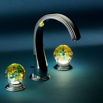 THG Flore Смеситель для раковины на 3 отверстия, ручки с подсветкой, с донным клапаном, цвет: хром