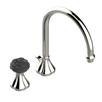 Смеситель THG Camelia Black Crystal с прогрессивным картриджем для раковины на 2 отверстия с краном, без донного клапана