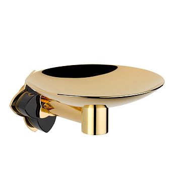 THG Petale de Cristal noir Мыльница металлическая &oslash; 15см., подвесная, цвет: золото/черный хрусталь