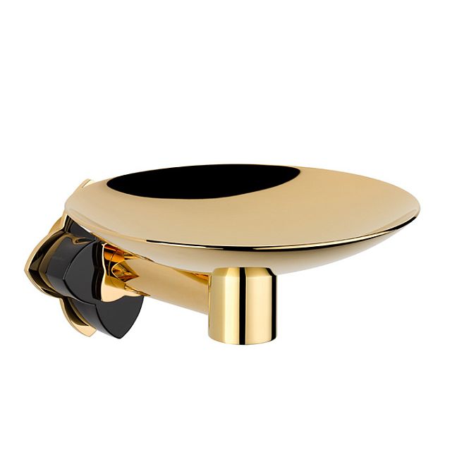 THG Petale de Cristal noir Мыльница металлическая &oslash; 15см., подвесная, цвет: золото/черный хрусталь