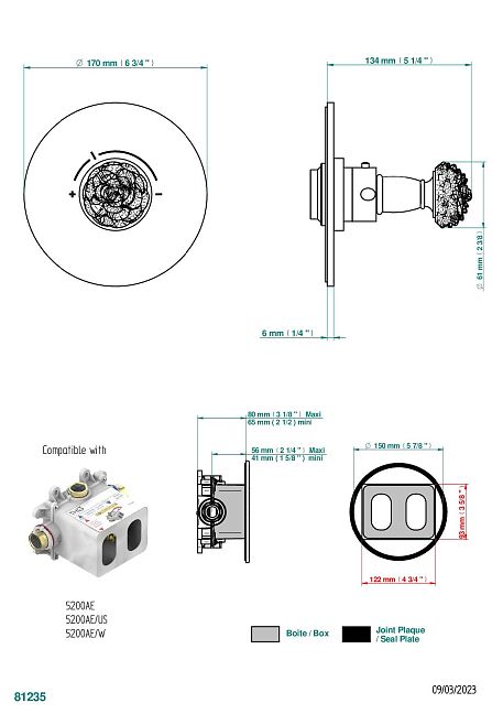 Ручка регулировки THG Camelia Black Crystal с круглой накладкой для термостата THG, арт.5100A 1/2" и 5200A 3/4" (термостаты см. на стр. 451)