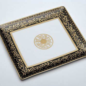 THG MARQUISE NOIR DECOR OR Поднос керамический 122х110 мм., настольный, small size, декор черный/золото, цвет: белый