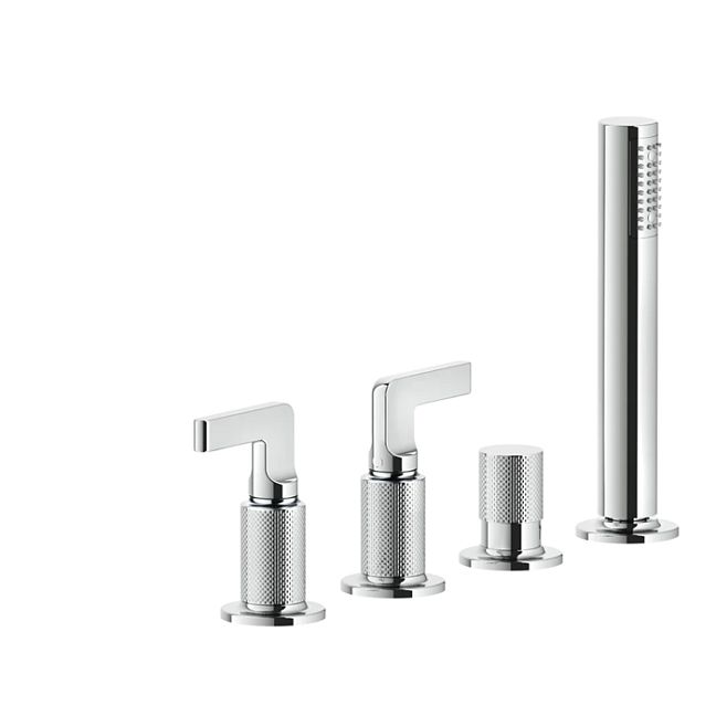 Gessi Inciso Смеситель для ванны на 4 отверстия для наполнения через слив-перелив, переключатель, с ручным душем, хром