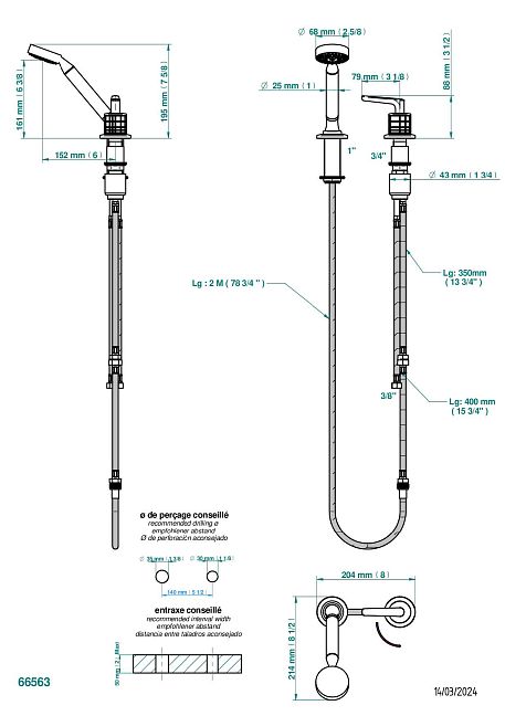 Смеситель  THG System Cristal a manettes устанавливаемый на борту с ручным душем с ручкой одновременной регулировки – потока/температуры