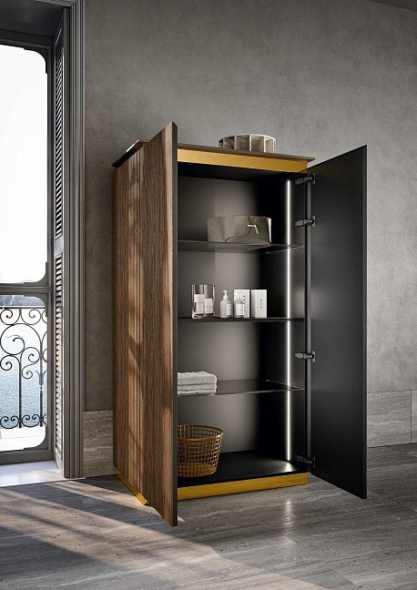 Комплект мебели Oasis Naos напольный, Столешница: Покрытие Purefeel "Bianco Ghiaccio". Отделка: Рифленая текстура ореха / Глянцевое золото