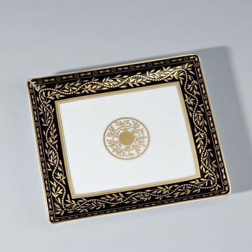 THG MARQUISE NOIR DECOR OR Поднос керамический 171х154 мм., настольный, middle size, декор черный/золото, цвет: белый