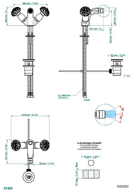 Смеситель для биде THG Camelia Black Crystal на одно отверстие с поворотным аэратором и донным клапаном