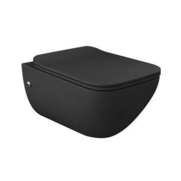 Gessi Origini Total Look Унитаз подвесной 474х358х350 мм, с сиденьем микролифт, петли хром, с сифоном, Matt Black Ceramic