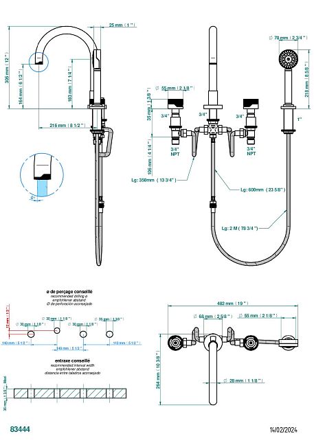 Смеситель для ванны THG Zoom.5 на 4 отв. с высоким изливом СУПЕР ГОЛИАФ
