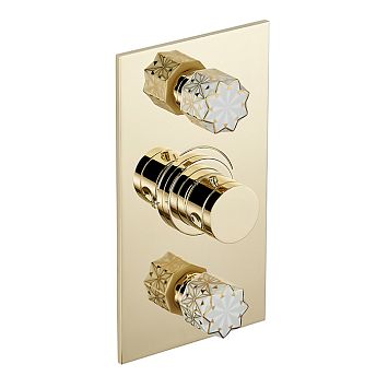 THG Nihal Porcelaine Ivoir Смеситель для душа встраиваемый, термостатический, с двумя запорными вентилями, внешняя часть, цвет: Soft gold