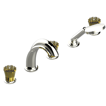 Смеситель THG Mille Nuits - Champagne crystal устанавливаемый на борту ванны на 5 отверстий с душем, керамическим смесителем, 2 вентилями ¾" и изливом СУПЕР ГОЛИАФ