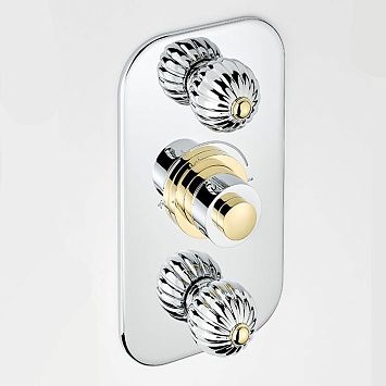 THG Mandarine metal Смеситель для душа встраиваемый, термостатический, с 2 запорными вентилями, внешняя часть, цвет: хром/золото