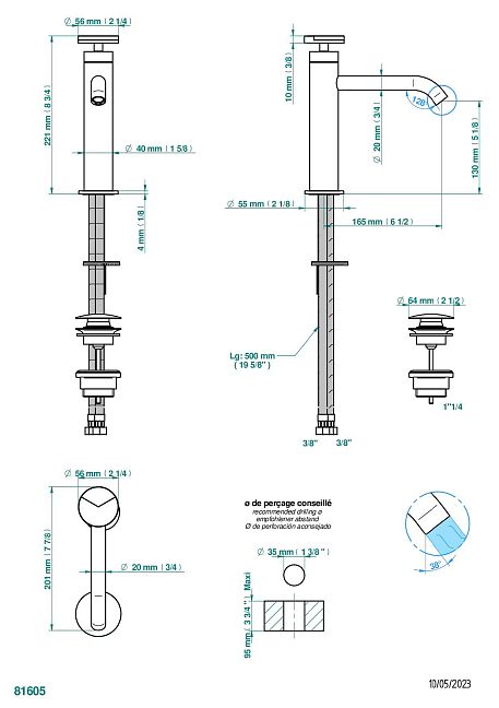 Смеситель для раковины THG Yoko Delta однорычажный с высоким изливом и донным клапаном