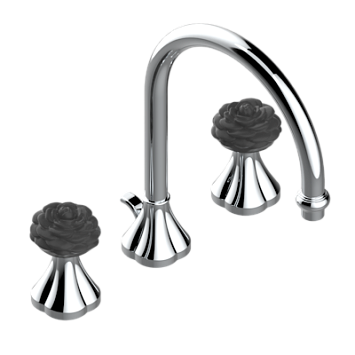 Смеситель для раковины  THG Camelia Black Crystal на три отверстия устанавливаемый на борту с донным клапаном