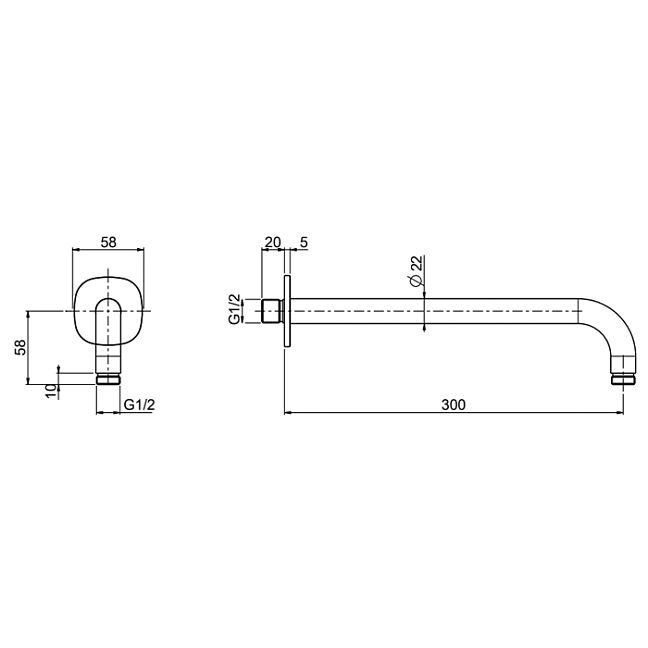QuadroDesign Super Держатель верхнего душа из стены 300 мм, цвет Brushed Stainless Steel