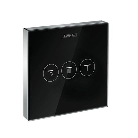 Встраиваемый запорный вентиль Hansgrohe ShowerSelect с кнопками, на 3 источника, стекло, внешняя часть, цвет: черный/хром