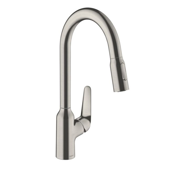 Кухонный смеситель Hansgrohe Focus, на 1 отв., с выдвижным изливом, изилв: 22см., цвет: полированная сталь