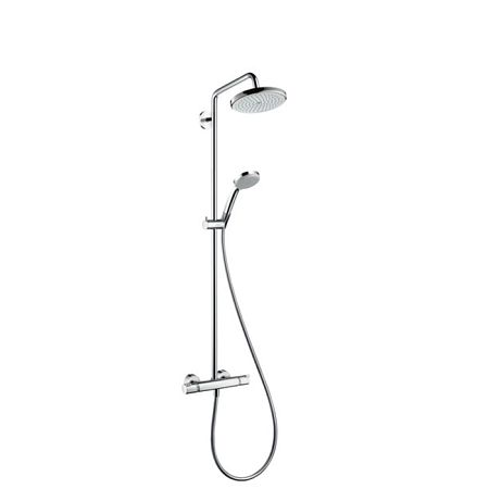 Душевая стойка Hansgrohe Croma 220 Showerpipe. состоит из: верхний душ, ручной душ, термостат для душа, штанга для душа, держатель для душа, цвет: хром