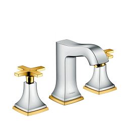 Смеситель для раковины Hansgrohe Metropol 3 отв., изилив: 12,6см., с доным клапаном, цвет: хром/золото купить в Москве: интернет-магазин StudioArdo