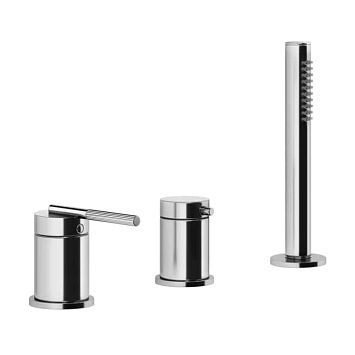 Gessi Ingranaggio Смеситель для ванны на 3 отверстия наполнение через слив-перелив, лейка, хром