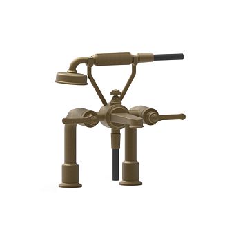 Gessi Venti20 Смеситель для установки на борт ванны на 2 отверстия, двухвентильный, с ручным душем и шлангом 1500 мм., Antique Brass